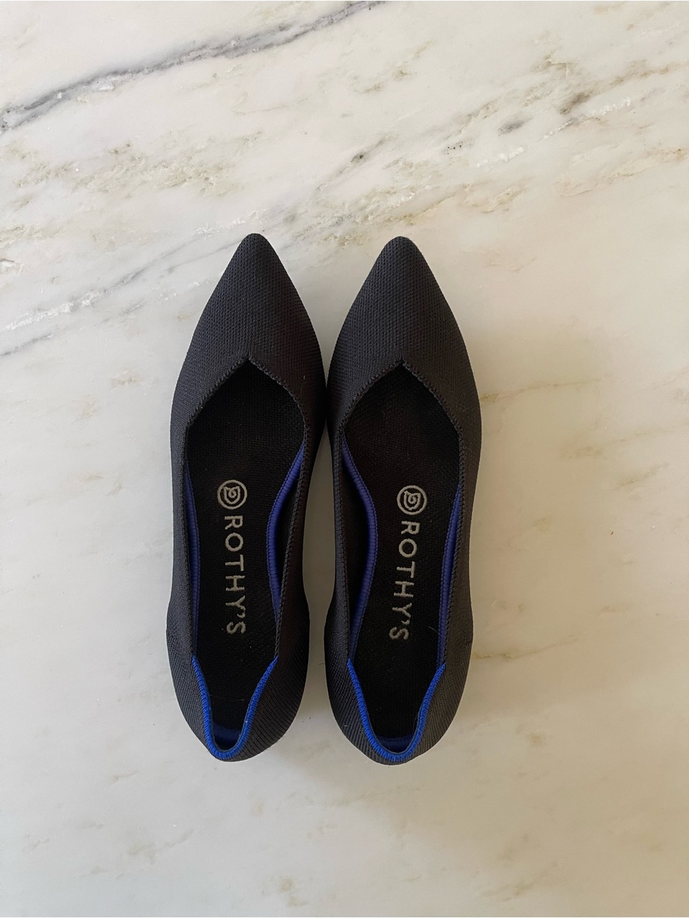 Rothy's Pointed Flats, The Pointe, Black, Size 7.5 (Good for Size 7)
